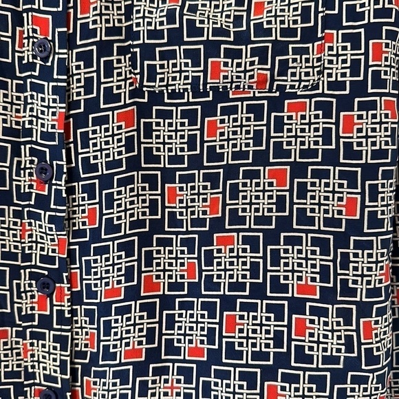 French Curve Womens Silk Button Down Top Blouse Sz Small Navy & Red Professional - Picture 4 of 10